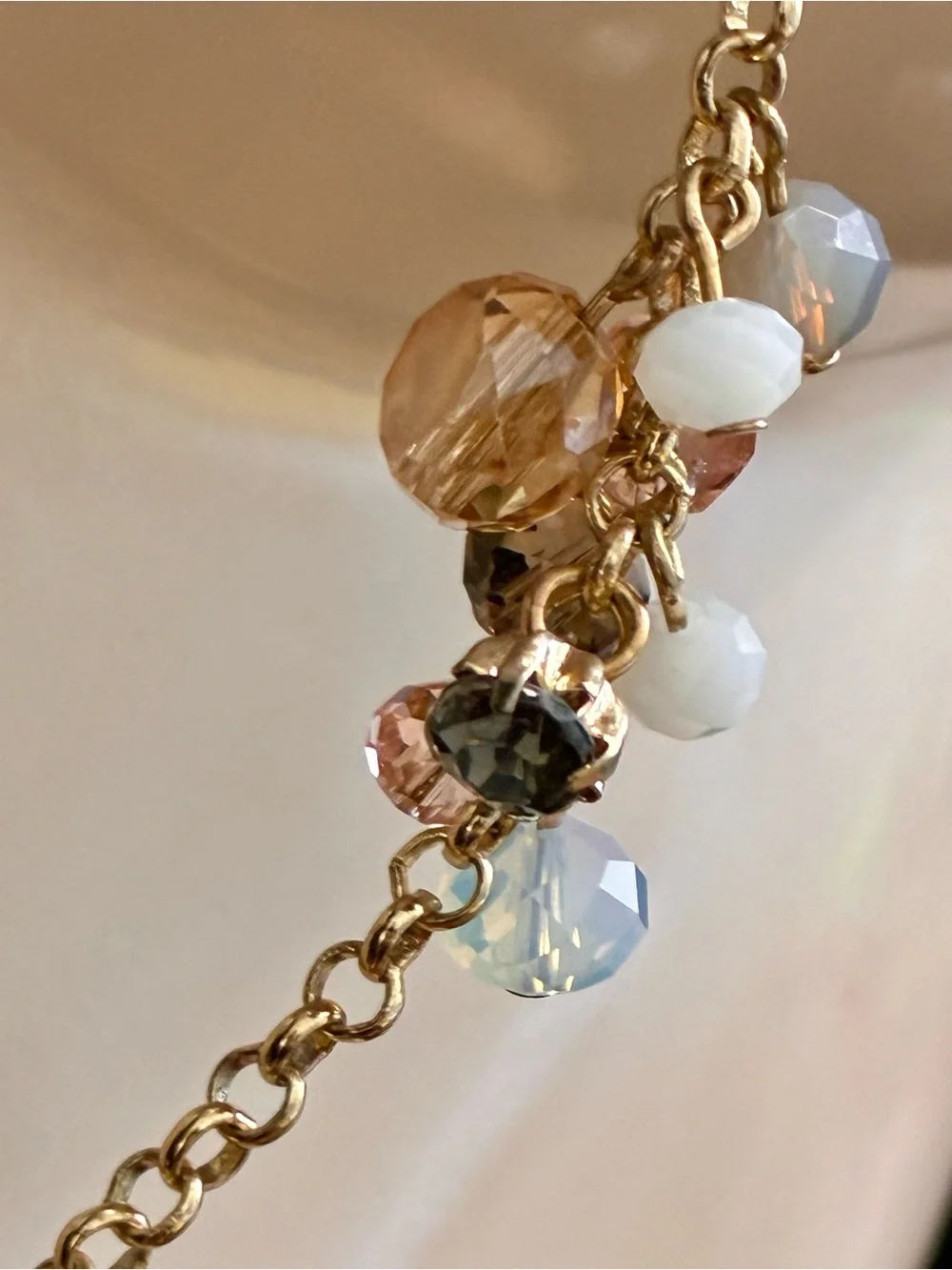 LOFT Gold-Tone Long Necklace with Peach, Champagne and White Beads